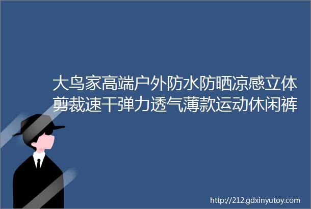 大鸟家高端户外防水防晒凉感立体剪裁速干弹力透气薄款运动休闲裤男夏季