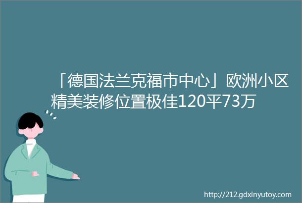 「德国法兰克福市中心」欧洲小区精美装修位置极佳120平73万欧元